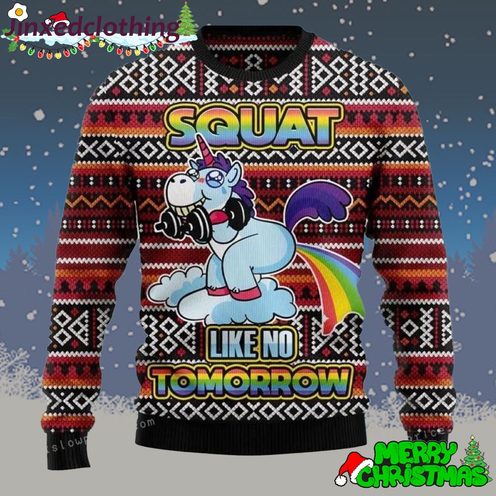 Unicorn Squat Like No Tomorrow Christmas Party Ugly Sweater 